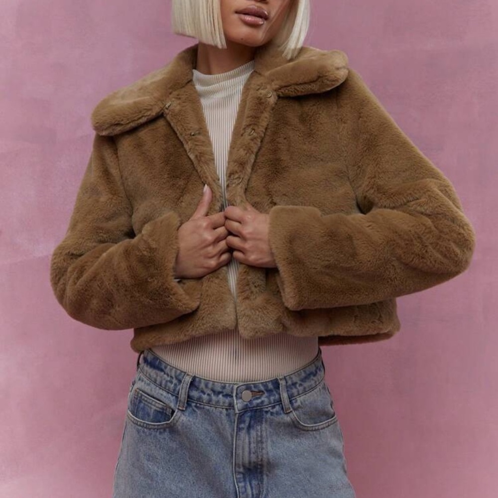 Women's Tan Faux Fur Jacket